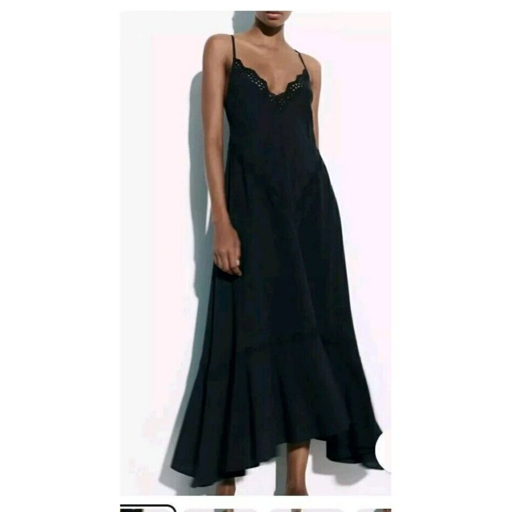 ZARA VOLUMINOUS COTTON DRESS BLACK - REF. 0881/308  $70 Size Xs NWT